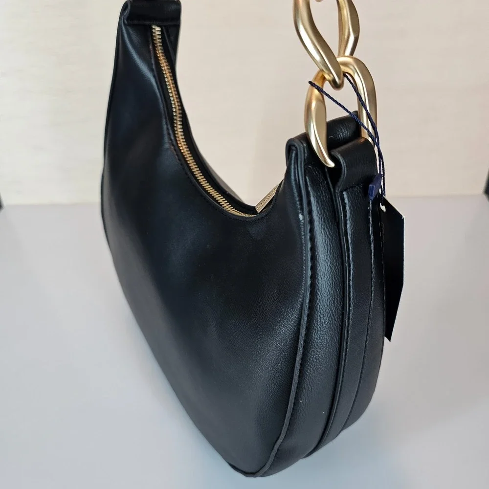 French Connection Moritz Hobo Bag Womens Black Smooth Zip Purse Shoulder